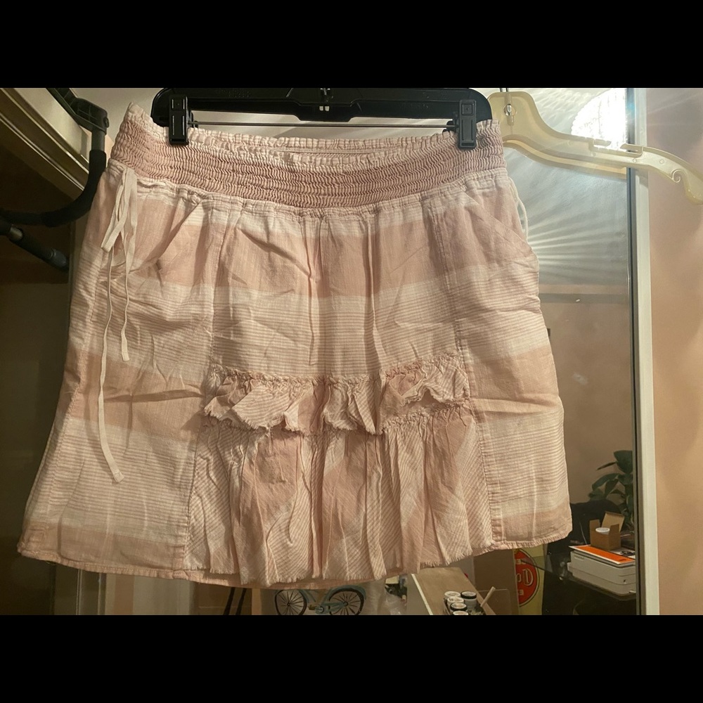 Banana Republic Pink & White Striped Ruffle Fringe Mini Skirt Sz 8!!
